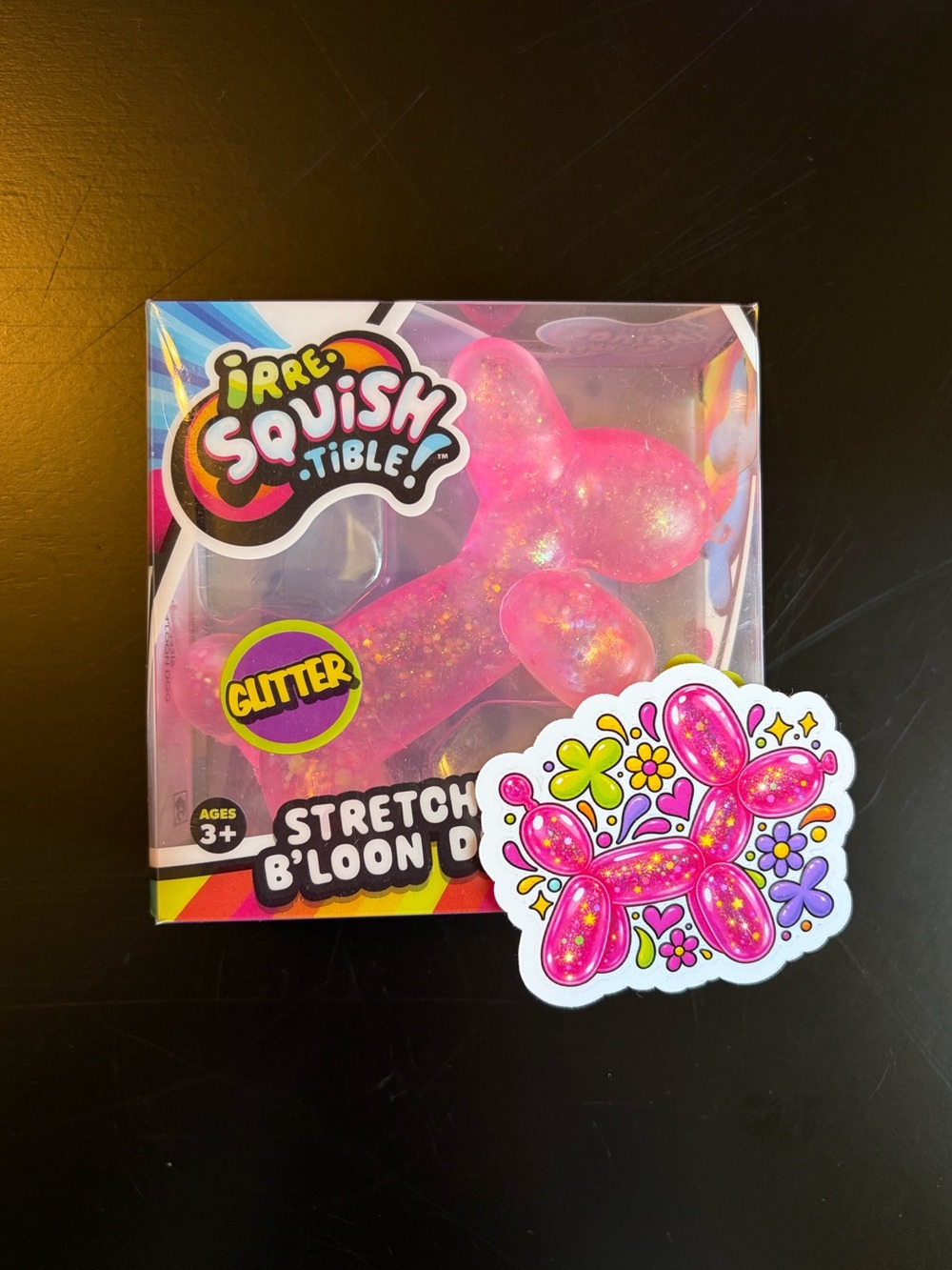 Stretchy B'loon Dog - Pink Glitter (w/ sticker freebie)